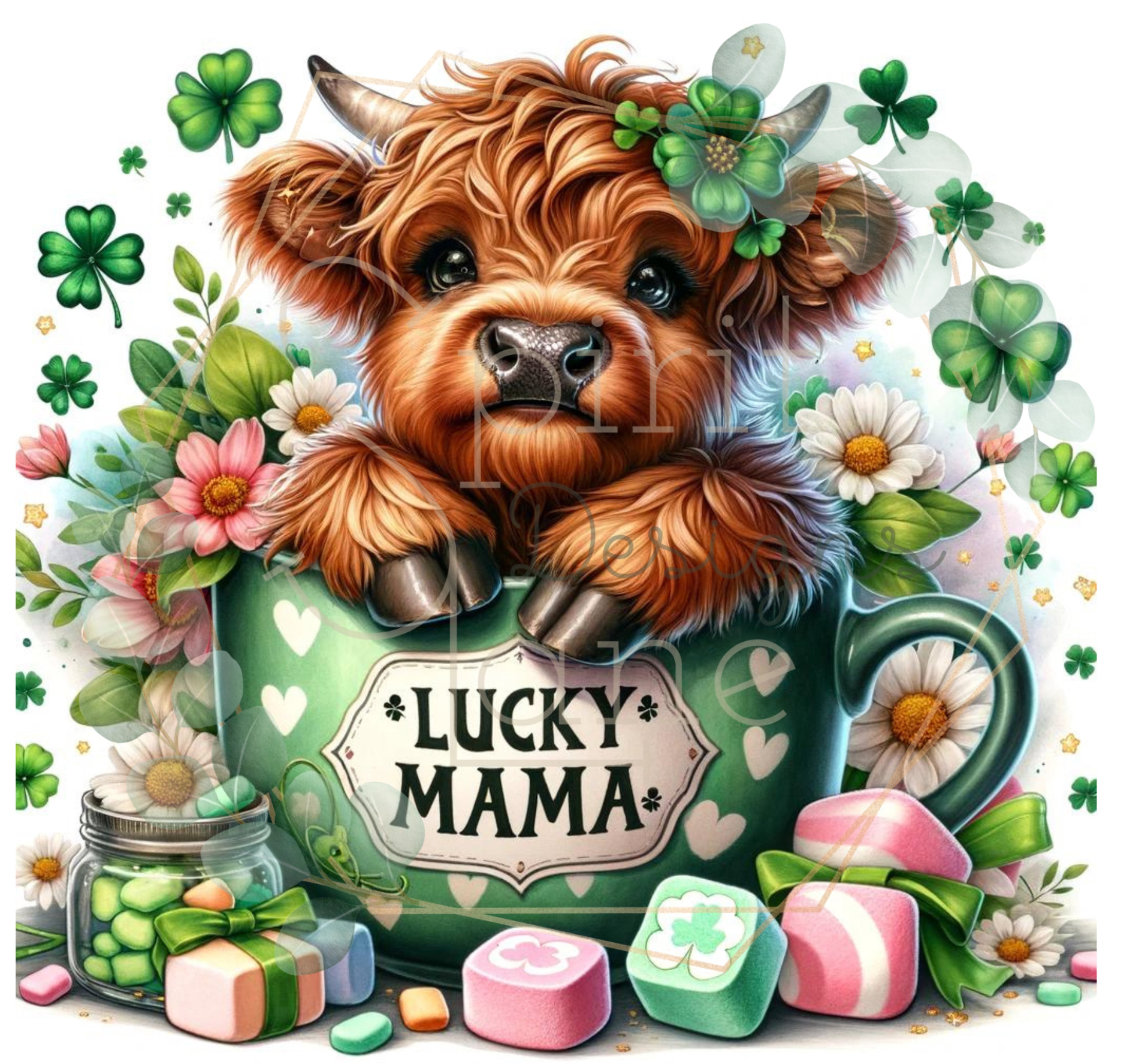 DTF TRANSFER Lucky Mama Highland Cow St. Patrick’s Day
